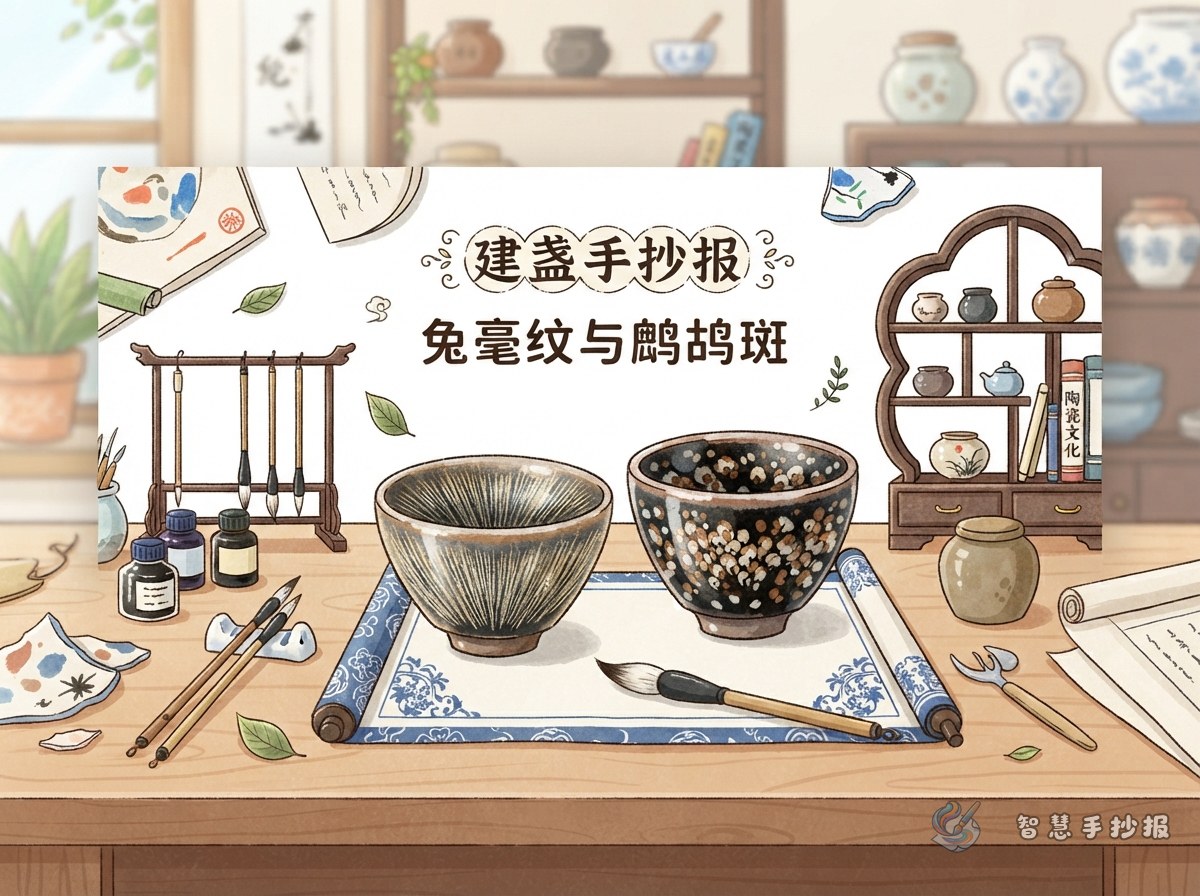 建窑建盏手抄报怎么画兔毫纹和鹧鸪斑 - 智慧手抄报专题封面图