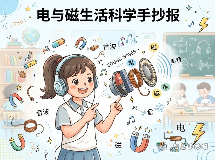 耳机为什么能发出声音？电与磁手抄报怎么做 - 相关内容封面