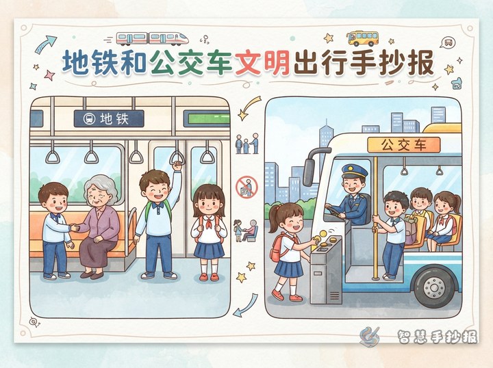 How to Make a Subway and Bus Civility Handwritten Poster: Two Scenes, One Page - Poster line art preview
