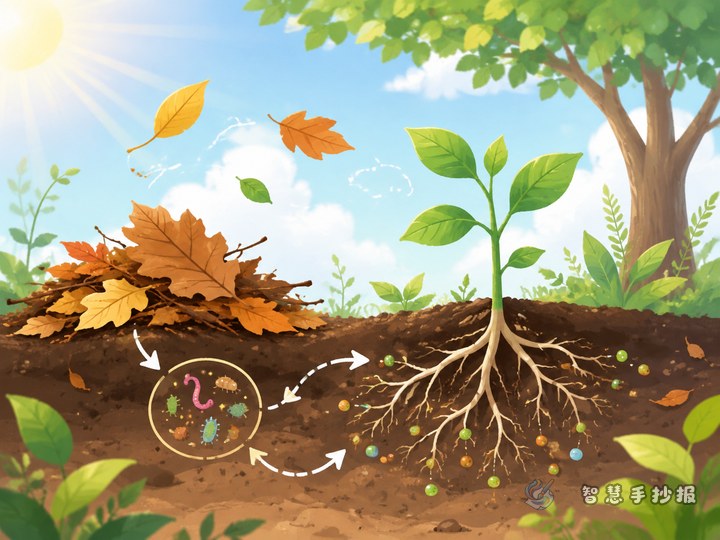 落叶怎样变成植物的新养分手抄报怎么做？ - 植物光合作用与生态循环手抄报系列作品预览