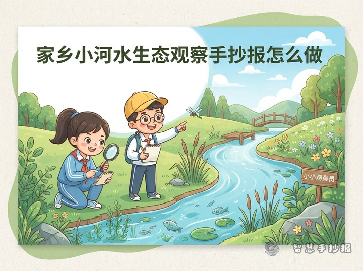家乡小河水生态观察手抄报怎么做 - 河流湿地与水生态手抄报手抄报封面