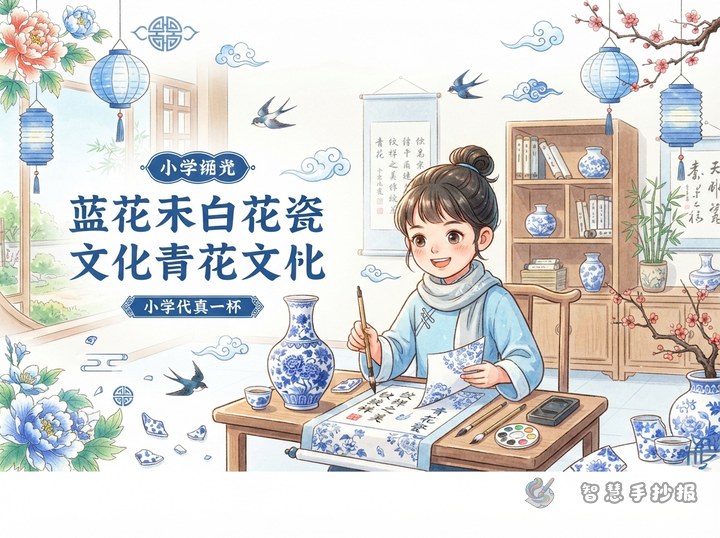 青花瓷纹样手抄报写什么内容更吸引人 - 中国传统颜色与纹样文化手抄报手抄报封面