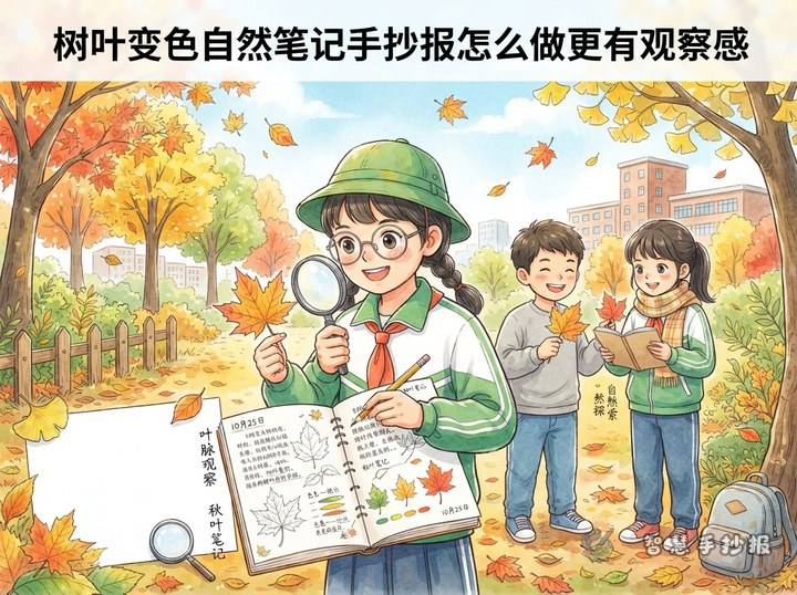 树叶变色自然笔记手抄报怎么做更有观察感 - 相关内容封面