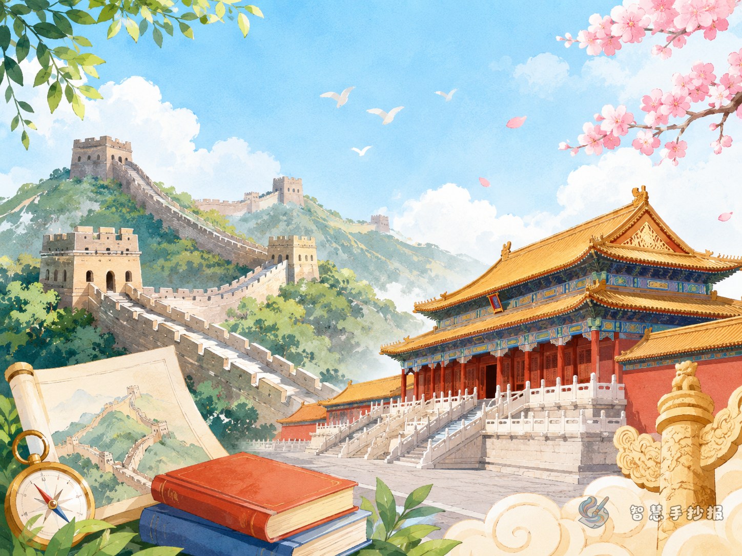 How can I divide a Great Wall and Forbidden City handwritten newspaper into sections? - Poster topic cover image