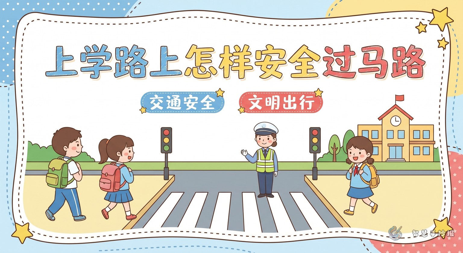 How to Make a Handwritten Newspaper About Safe Road Crossing on the Way to School - Poster topic cover image