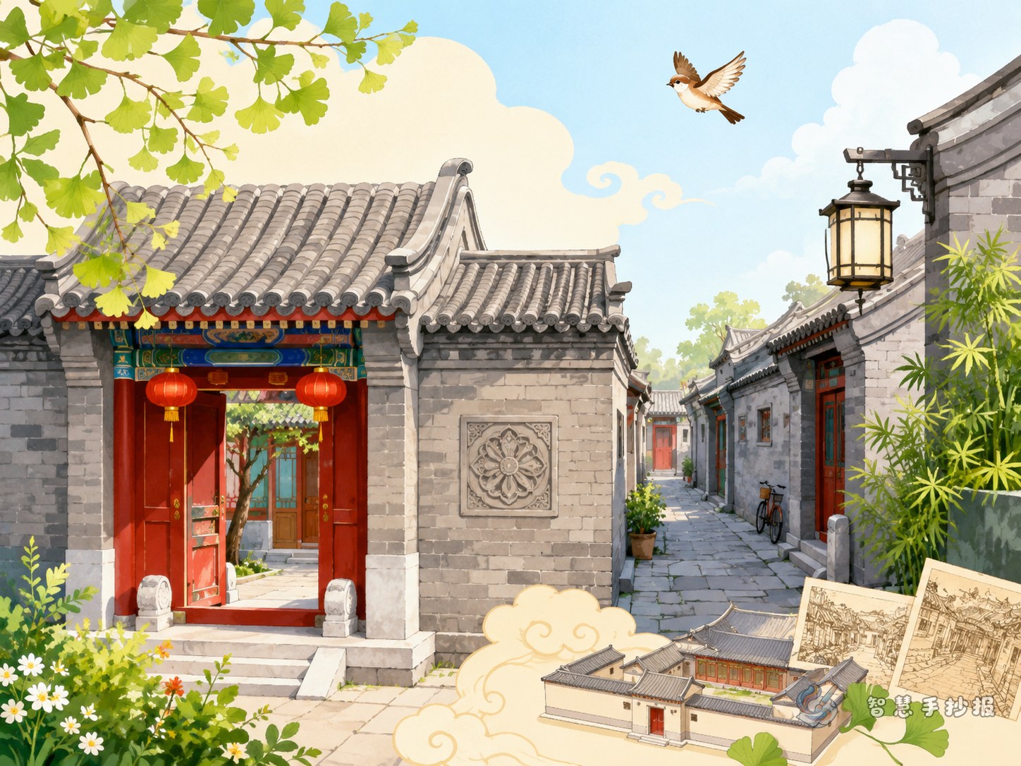北京胡同与四合院手抄报怎么做更有老城味道 - 智慧手抄报专题封面图