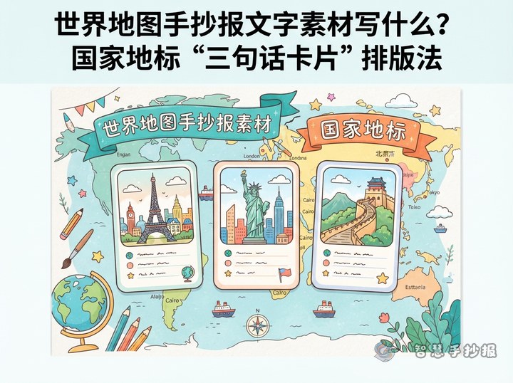 世界地图手抄报文字素材写什么？国家地标&ldquo;三句话卡片&rdquo;排版法 - 相关内容封面