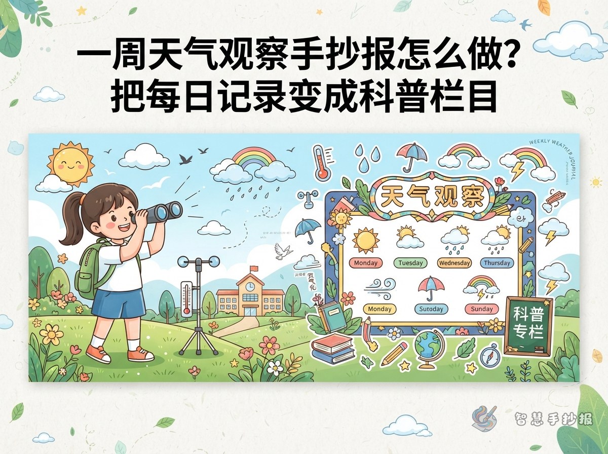 一周天气观察手抄报怎么做？把每日记录变成科普栏目 - 智慧手抄报专题封面图
