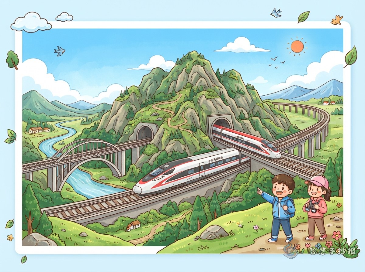 How Do Railway Bridges and Tunnels Help Trains Cross Mountains? A Handwritten Newspaper Guide - Poster topic cover image