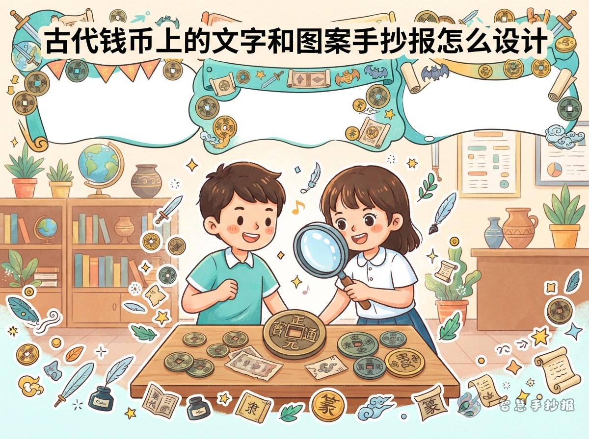 古代钱币上的文字和图案手抄报怎么设计 - 智慧手抄报专题封面图