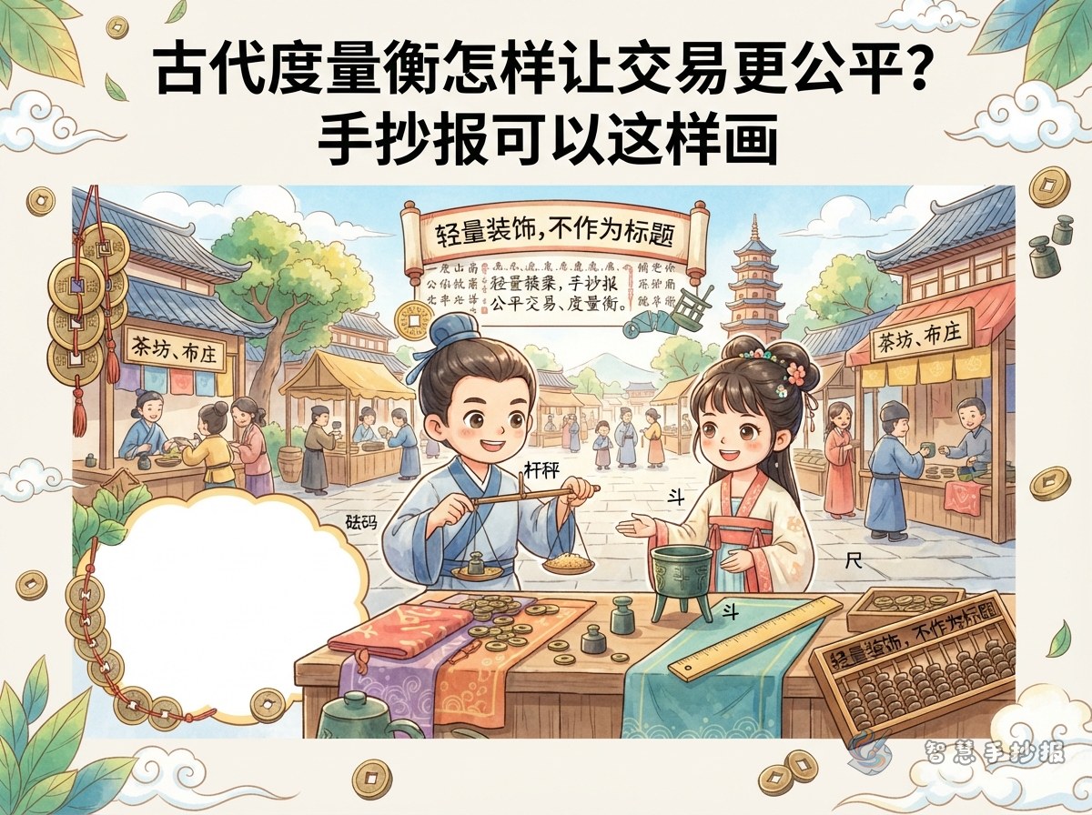 古代度量衡怎样让交易更公平？手抄报可以这样画 - 智慧手抄报专题封面图