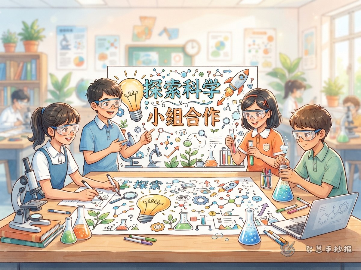 科学实验小组合作手抄报怎么排版更有探究感 - 智慧手抄报专题封面图