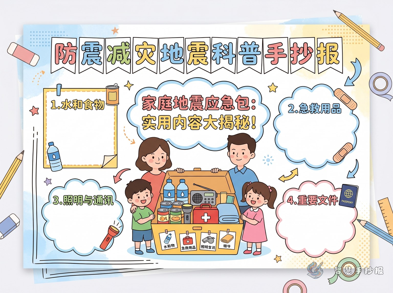 What should I write in an earthquake emergency kit handwritten poster? - Poster topic cover image