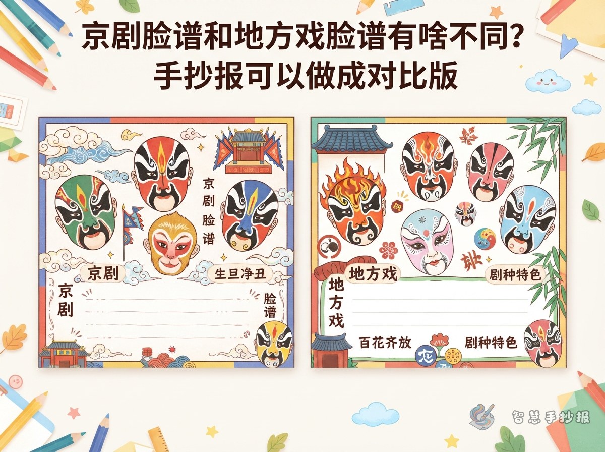 How Are Peking Opera Masks Different from Local Opera Masks? A Handwritten Newspaper Idea - Poster topic cover image