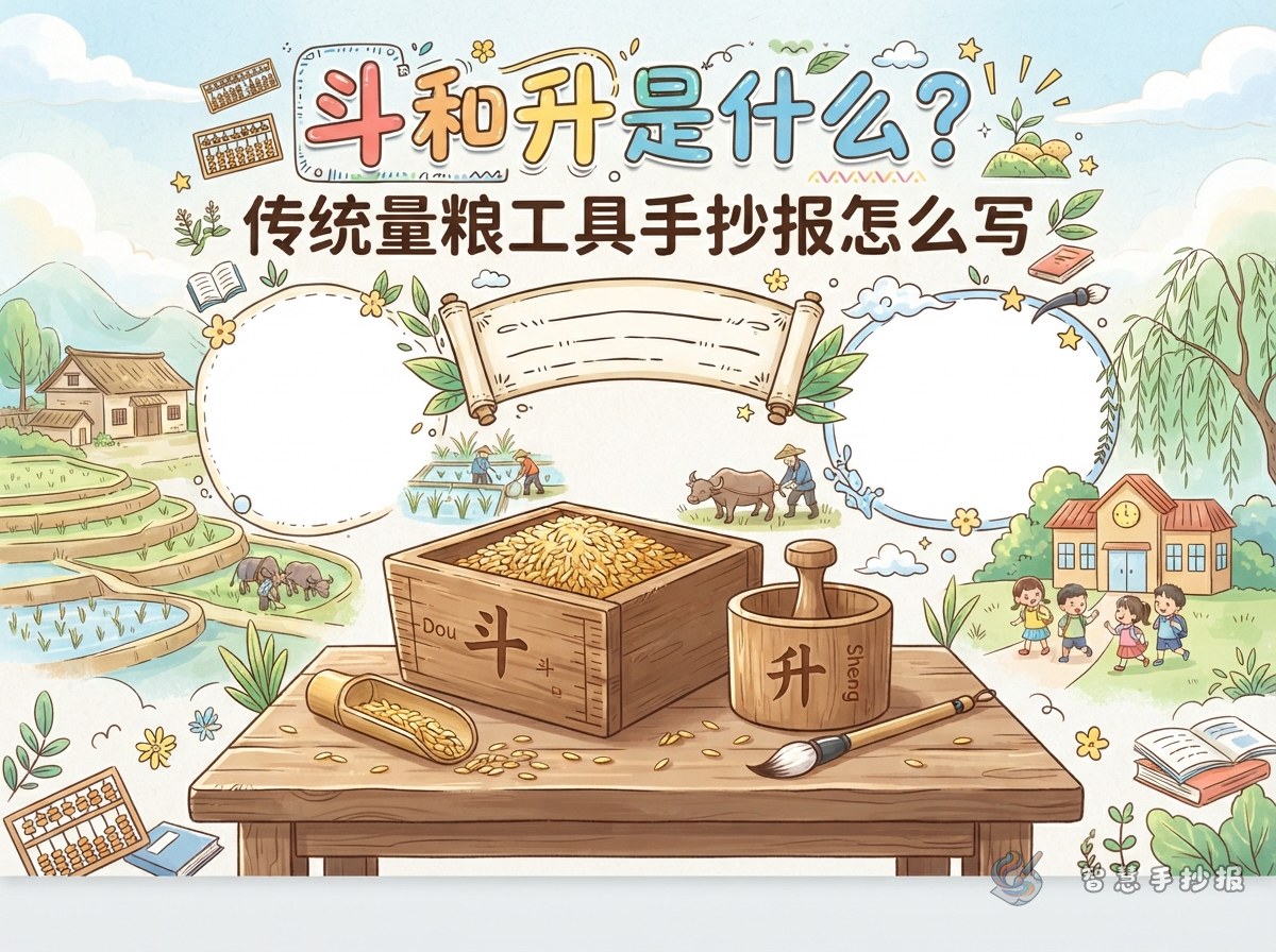 斗和升是什么？传统量粮工具手抄报怎么写 - 智慧手抄报专题封面图
