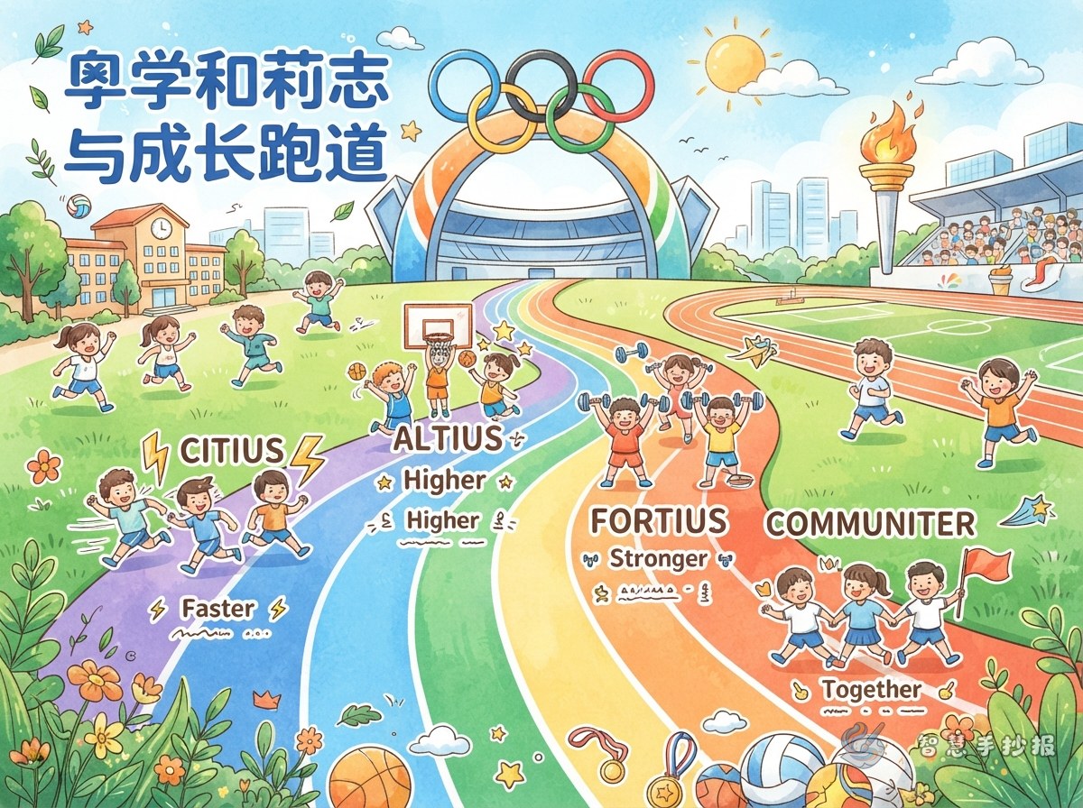 奥林匹克格言手抄报怎么写？把四句格言画成成长跑道 - 智慧手抄报专题封面图