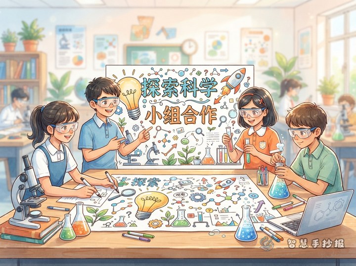 科学实验小组合作手抄报怎么排版更有探究感 - 手抄报专题封面
