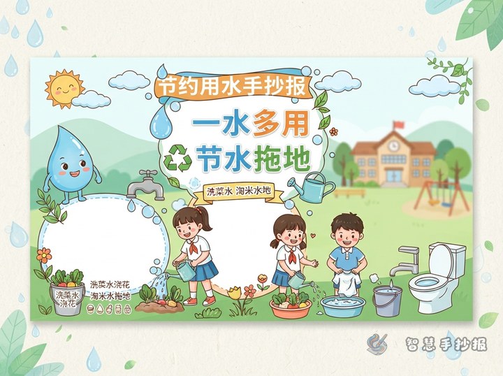 一水多用手抄报内容怎么写？节水循环小妙招和版面设计 - 相关内容封面