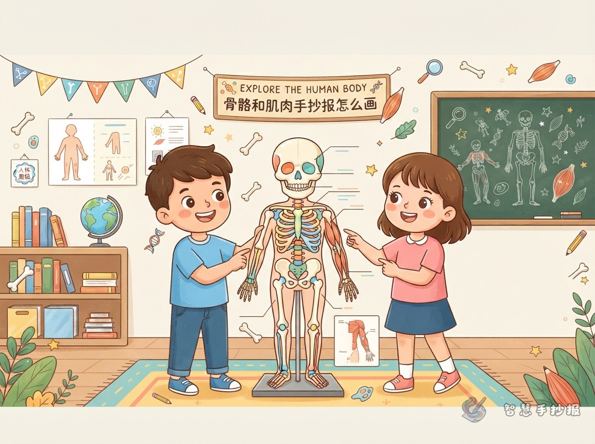 人体有多少块骨头？骨骼和肌肉手抄报怎么画 - 智慧手抄报专题封面图