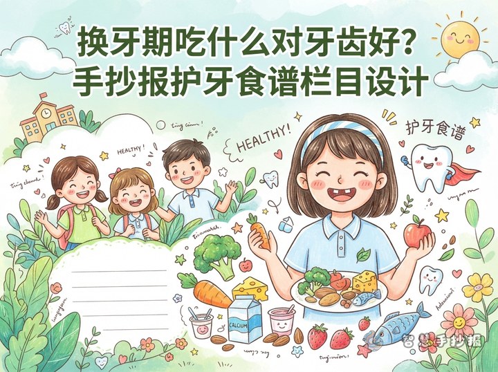 换牙期吃什么对牙齿好？手抄报护牙食谱栏目设计 - 相关内容封面