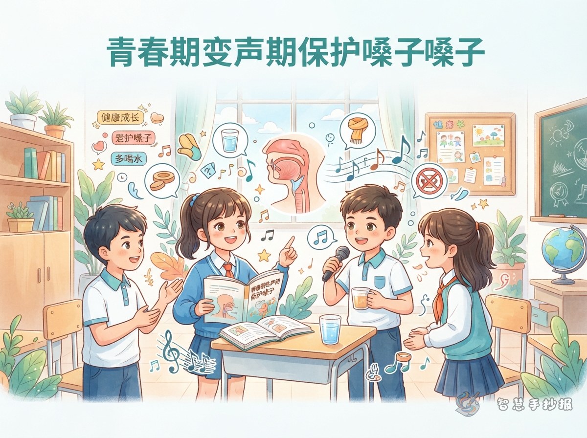青春期变声期保护嗓子手抄报可以写哪些内容 - 智慧手抄报专题封面图