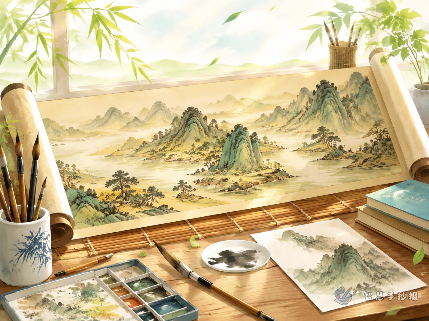 《富春山居图》手抄报怎样画出山水意境 - 智慧手抄报专题封面图