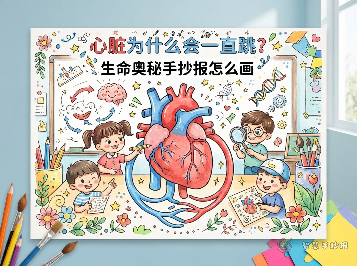 心脏为什么会一直跳？生命奥秘手抄报怎么画 - 智慧手抄报专题封面图