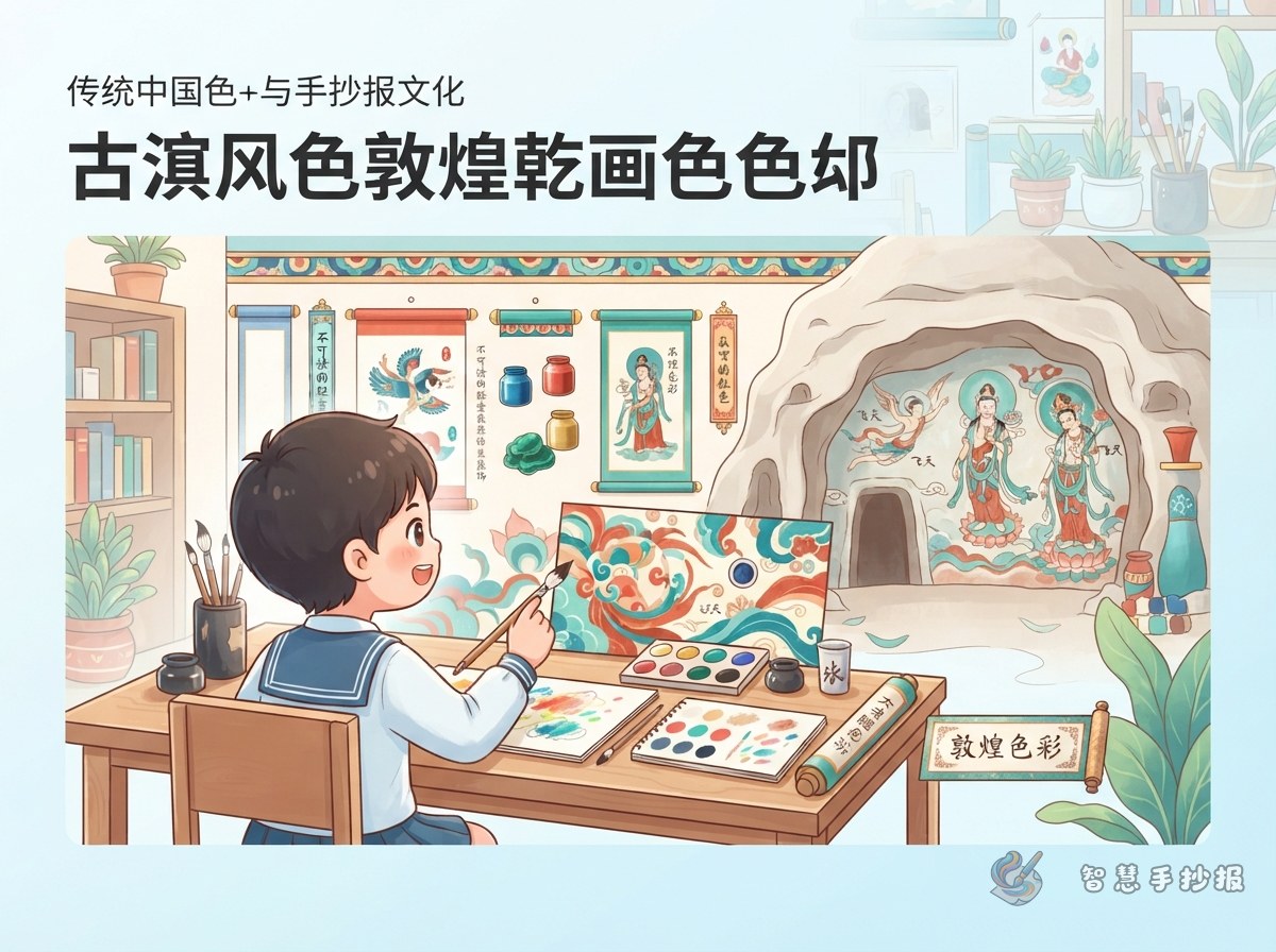 敦煌壁画色彩手抄报怎么配色更有古典感 - 智慧手抄报专题封面图