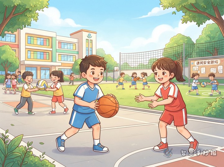 课间拍球和传球安全手抄报内容怎么设计 - 课间活动与安全游戏手抄报系列作品预览