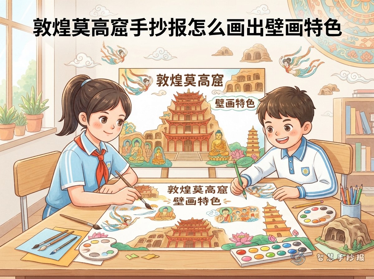 敦煌莫高窟手抄报怎么画出壁画特色 - 智慧手抄报专题封面图