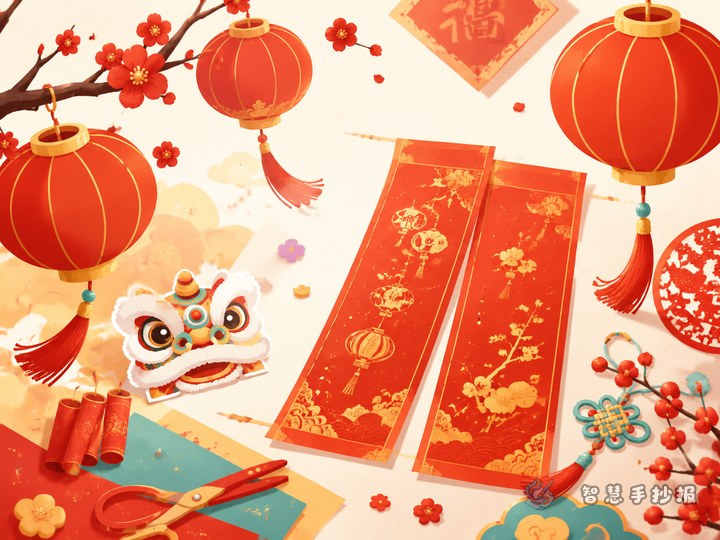 春节对联和灯笼手抄报怎么设计更有传统年味 - 相关内容封面
