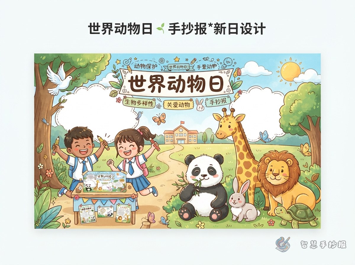 世界动物日手抄报内容怎么安排，版面怎么设计 - 智慧手抄报专题封面图