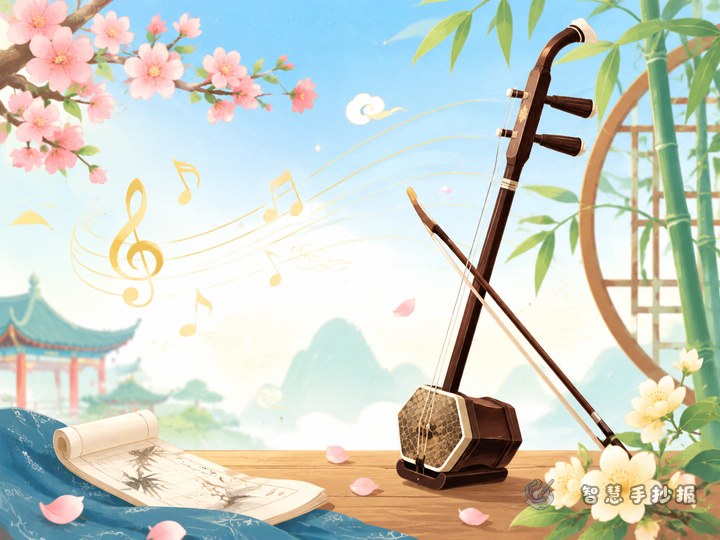What can I put in an erhu handwritten newspaper to make it beautiful and cultural? - Poster line art preview