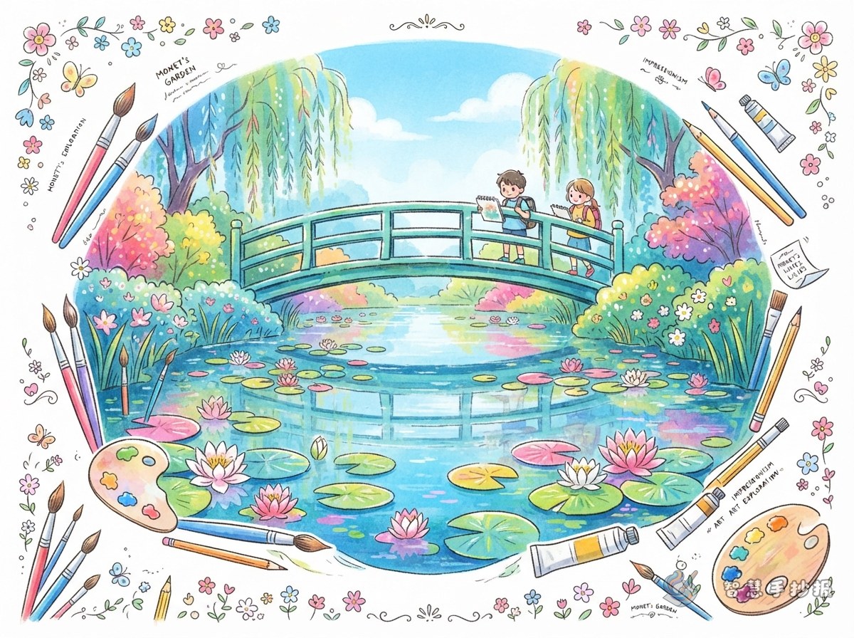莫奈睡莲手抄报怎么画？池塘版面与名画素材 - 智慧手抄报专题封面图
