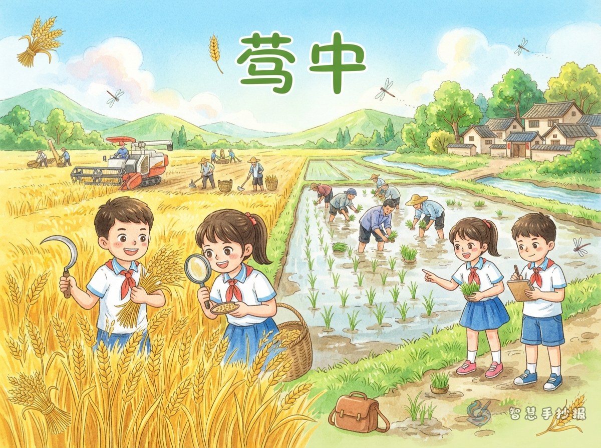 What should a Mangzhong handwritten newspaper include? Wheat harvest and rice planting observations - Poster topic cover image