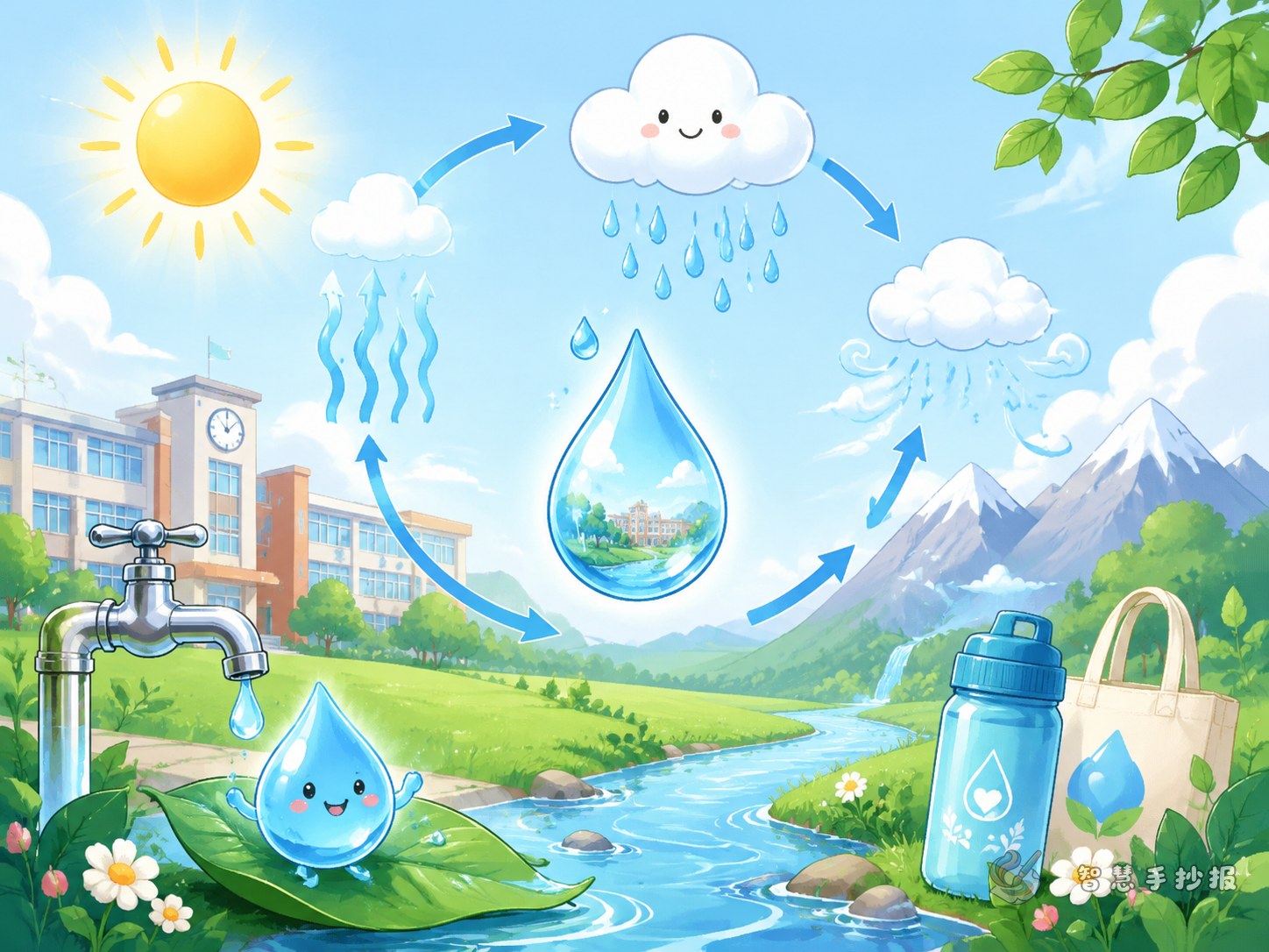 Where does a drop of water go on campus? How to make a handwritten newspaper on the water cycle and saving water - Poster topic cover image