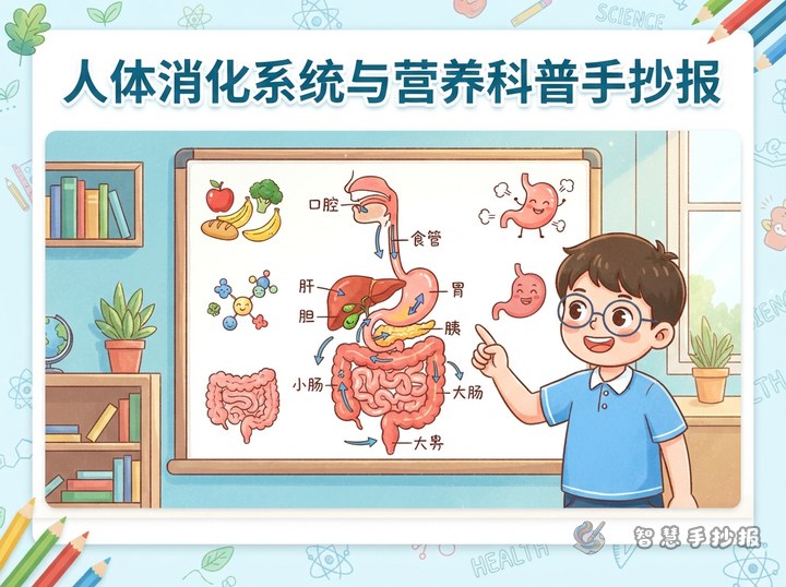 人体消化系统各器官有什么作用？手抄报怎么画 - 相关内容封面