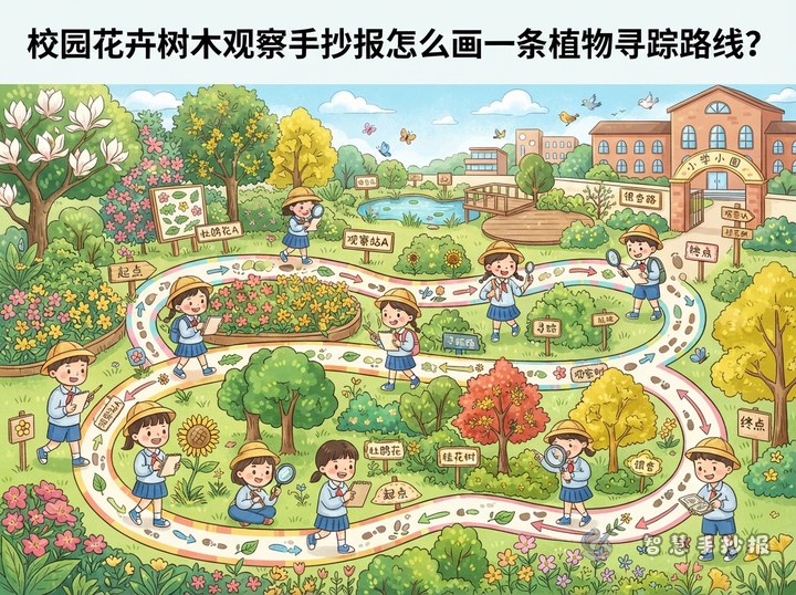 校园花卉树木观察手抄报怎么画一条植物寻踪路线？ - 相关内容封面