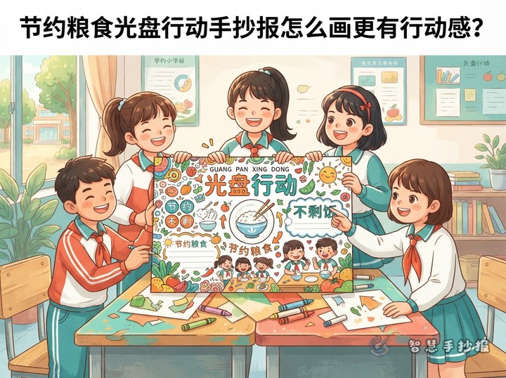 按需取餐光盘行动手抄报怎么画更有行动感？ - 手抄报专题封面