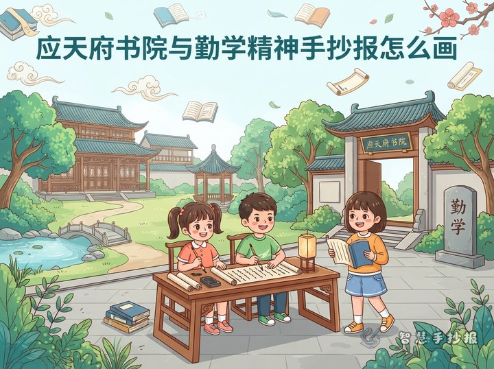 应天府书院与勤学精神手抄报怎么画 - 中国古代书院与求学精神手抄报系列作品预览