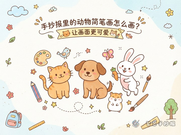 Cute Animal Doodles for Handwritten Posters: Cats, Dogs and Rabbits - Preview of Thematic Illustrations and Cute Doodles to Enrich Your Posters series