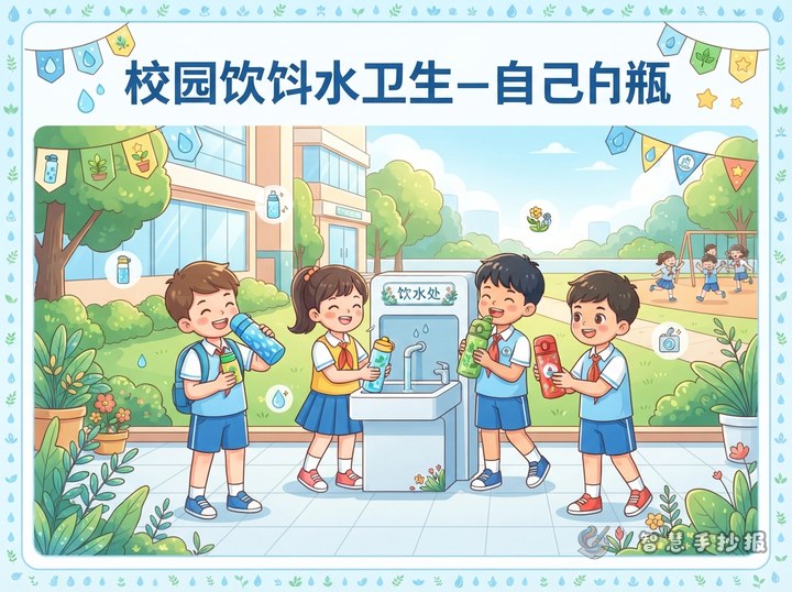 校园饮水卫生手抄报怎么写，自带水杯的习惯可以画哪些内容 - 相关内容封面