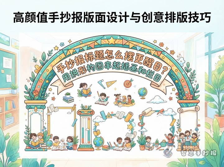 手抄报标题怎么摆更醒目？用拱形构图串起插画和栏目 - 相关内容封面
