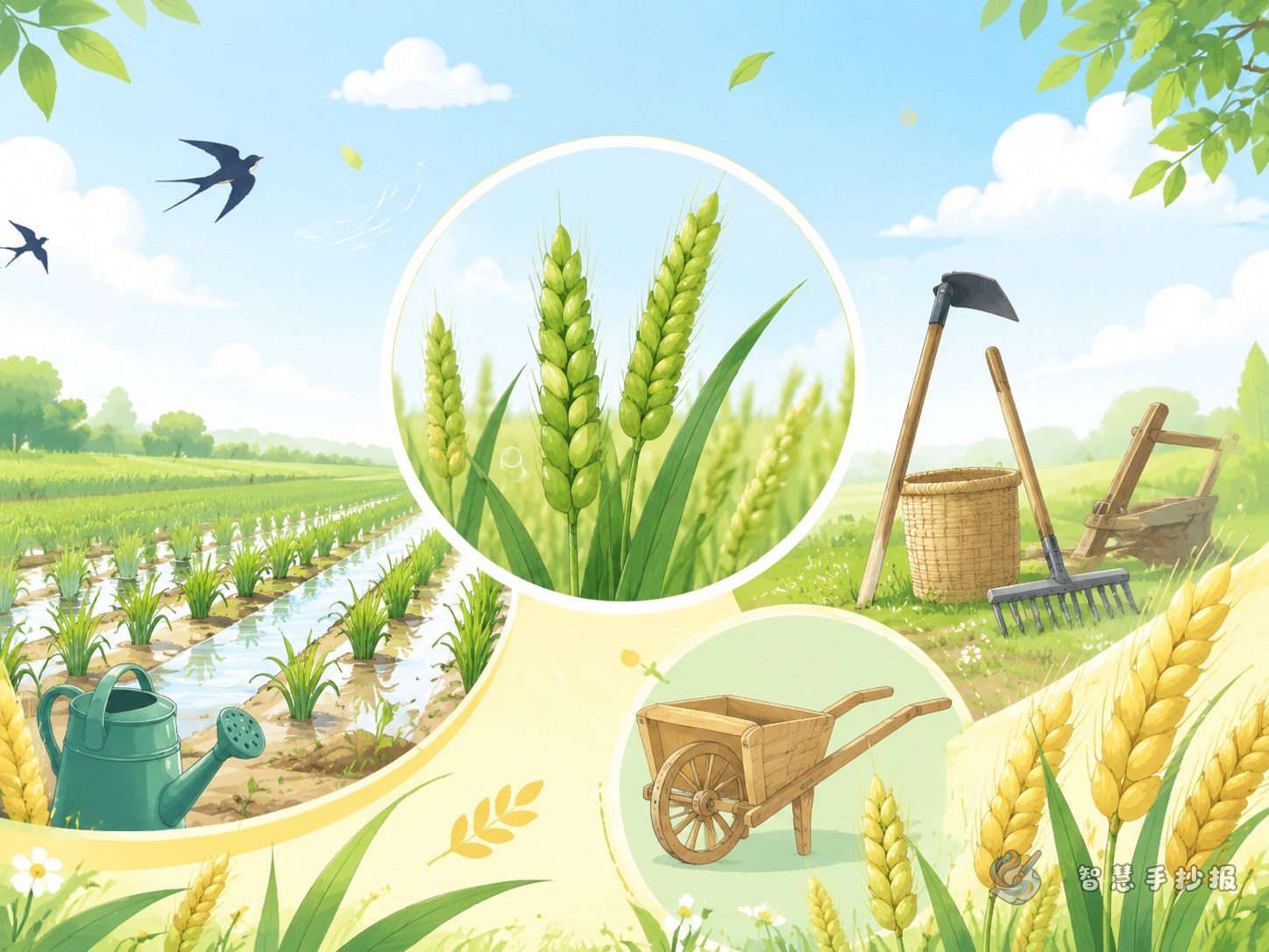 How to design a Xiaoman handwritten newspaper? Ideas for grain filling, field care, and farming tools - Poster topic cover image