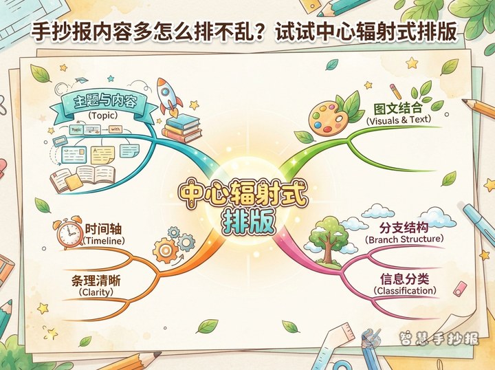 手抄报内容多怎么排不乱？试试中心辐射式排版 - 相关内容封面