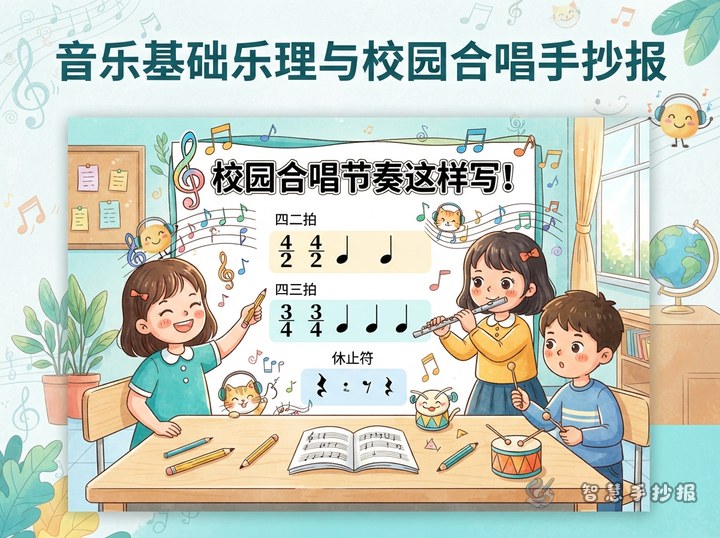 四二拍、四三拍和休止符手抄报怎么做？校园合唱节奏这样写 - 相关内容封面