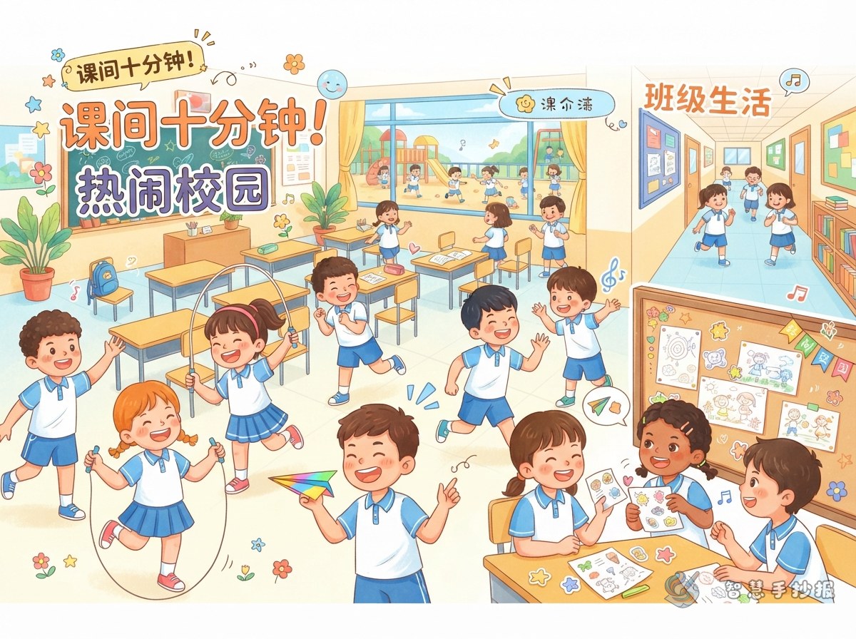 课间十分钟手抄报怎么写才有班级生活的热闹感 - 智慧手抄报专题封面图