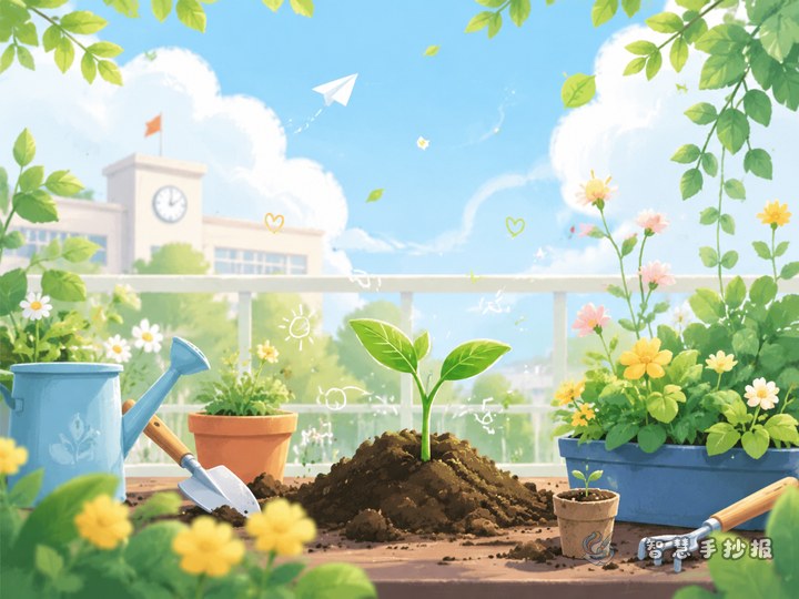 What should I write in a campus gardening handwritten newspaper to make it vivid? - Sketch cover for Plant Growth and School Gardening Handwritten Newspaper