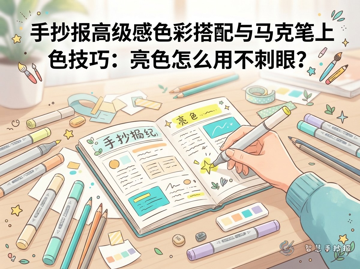 手抄报想用亮色怎么不刺眼？马克笔点缀色搭配方法 - 智慧手抄报专题封面图