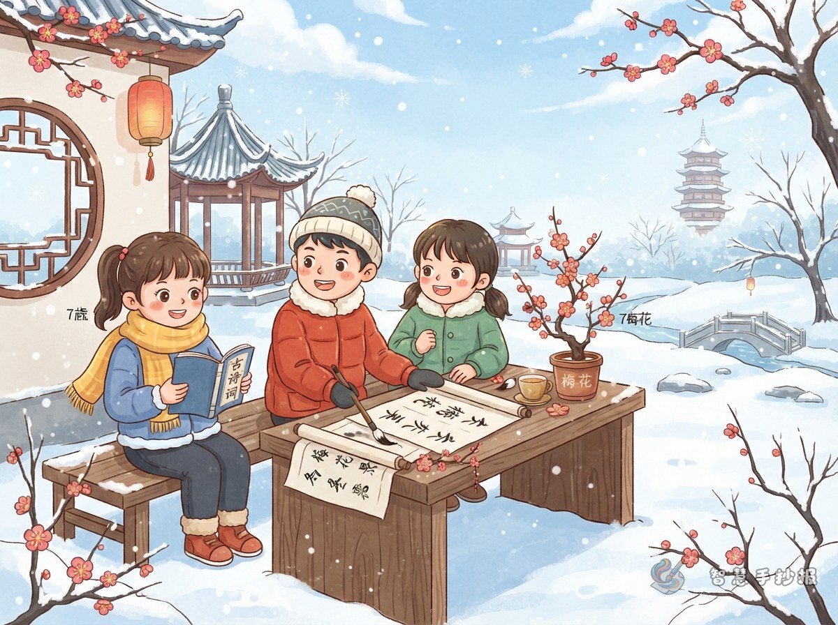 冬至诗词赏读手抄报写哪几首诗？版面怎么排更有冬意 - 智慧手抄报专题封面图